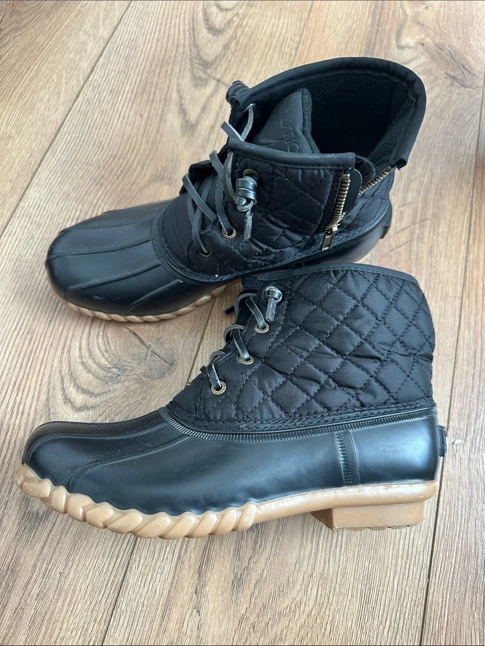 Nautica Black Waterproof Lace-Up Duck Boots